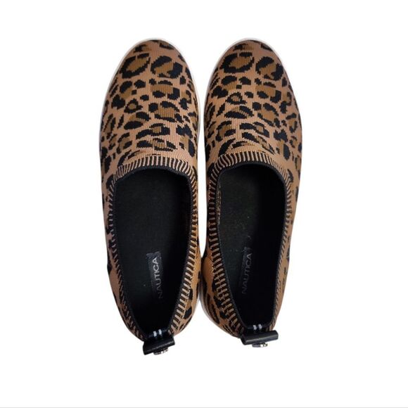 Nautica Sunchaser Brown Black Leopard Print Canvas Slip On Sneakers Size 7.5 - Picture 5 of 9